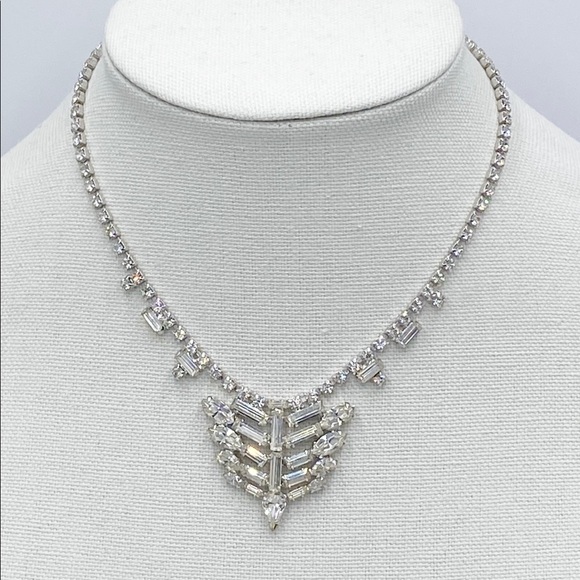 Wiesner Vintage Rhinestone Choker Silver Tone Necklace - Picture 1 of 11